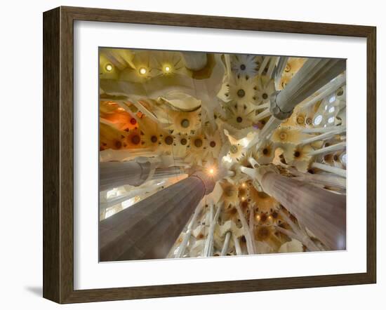 Architectural detail of Sagrada Familia ceiling, Barcelona, Catalonia, Spain-null-Framed Photographic Print