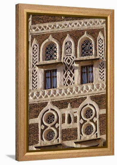 Architectural Detail, Old City of Sanaa, UNESCO World Heritage Site, Yemen, Middle East-Bruno Morandi-Framed Premier Image Canvas