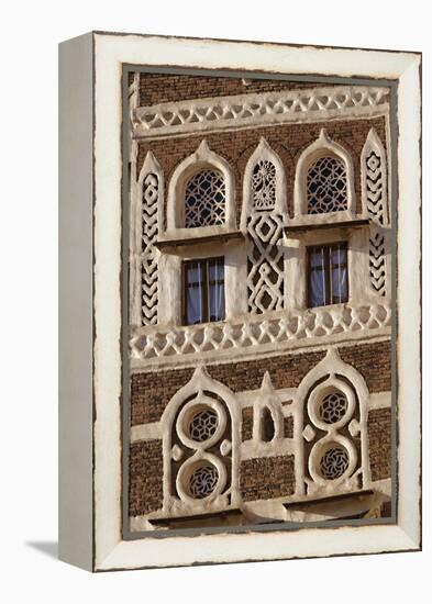 Architectural Detail, Old City of Sanaa, UNESCO World Heritage Site, Yemen, Middle East-Bruno Morandi-Framed Premier Image Canvas