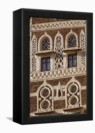 Architectural Detail, Old City of Sanaa, UNESCO World Heritage Site, Yemen, Middle East-Bruno Morandi-Framed Premier Image Canvas