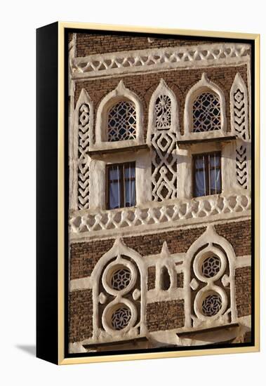 Architectural Detail, Old City of Sanaa, UNESCO World Heritage Site, Yemen, Middle East-Bruno Morandi-Framed Premier Image Canvas