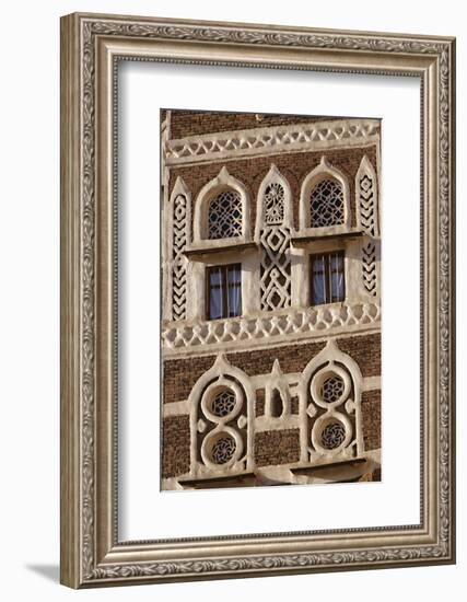 Architectural Detail, Old City of Sanaa, UNESCO World Heritage Site, Yemen, Middle East-Bruno Morandi-Framed Photographic Print