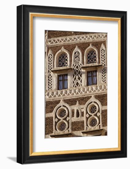 Architectural Detail, Old City of Sanaa, UNESCO World Heritage Site, Yemen, Middle East-Bruno Morandi-Framed Photographic Print