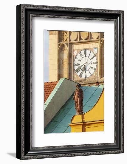 Architectural detail on building right next to the Old Town Tower, Charles Bridge, Prague-Tom Haseltine-Framed Photographic Print