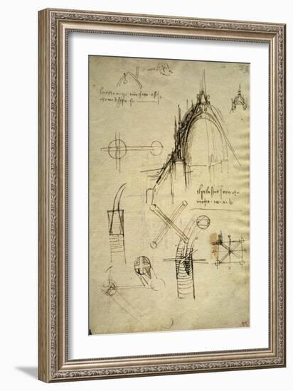 Architectural Details and Section of Cupola of the Duomo in Milan-Leonardo da Vinci-Framed Giclee Print