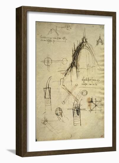 Architectural Details and Section of Cupola of the Duomo in Milan-Leonardo da Vinci-Framed Giclee Print