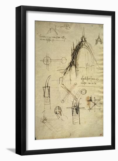 Architectural Details and Section of Cupola of the Duomo in Milan-Leonardo da Vinci-Framed Giclee Print