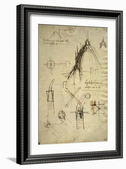 Architectural Details and Section of Cupola of the Duomo in Milan-Leonardo da Vinci-Framed Giclee Print