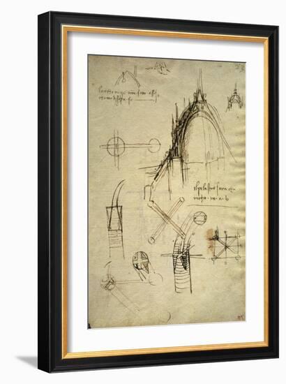 Architectural Details and Section of Cupola of the Duomo in Milan-Leonardo da Vinci-Framed Giclee Print