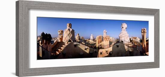 Architectural Details of Rooftop Chimneys, La Pedrera, Barcelona, Catalonia, Spain-null-Framed Photographic Print