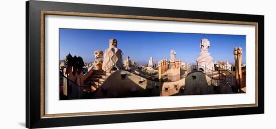 Architectural Details of Rooftop Chimneys, La Pedrera, Barcelona, Catalonia, Spain-null-Framed Photographic Print