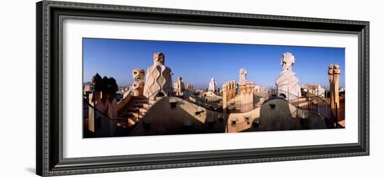 Architectural Details of Rooftop Chimneys, La Pedrera, Barcelona, Catalonia, Spain-null-Framed Photographic Print