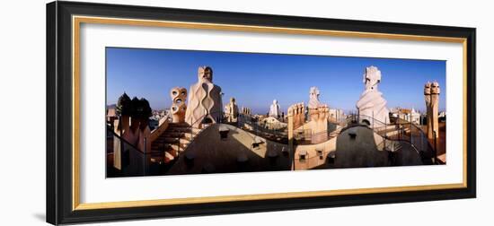 Architectural Details of Rooftop Chimneys, La Pedrera, Barcelona, Catalonia, Spain-null-Framed Photographic Print