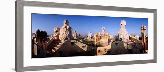 Architectural Details of Rooftop Chimneys, La Pedrera, Barcelona, Catalonia, Spain-null-Framed Photographic Print