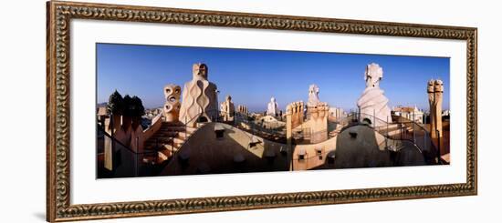 Architectural Details of Rooftop Chimneys, La Pedrera, Barcelona, Catalonia, Spain-null-Framed Photographic Print