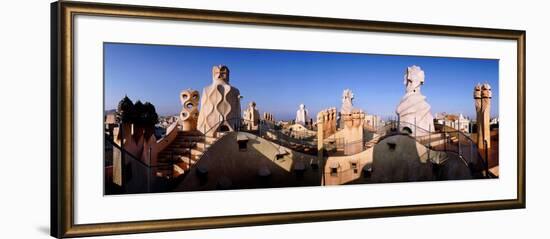 Architectural Details of Rooftop Chimneys, La Pedrera, Barcelona, Catalonia, Spain-null-Framed Photographic Print