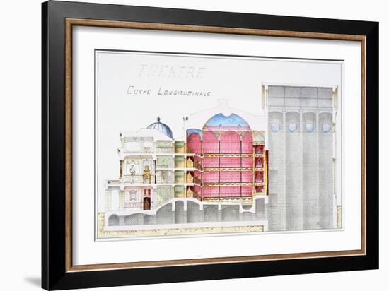 Architectural Drawing of Theatre Building with Cross-Sectional View by H. Monnot-Stapleton Collection-Framed Giclee Print