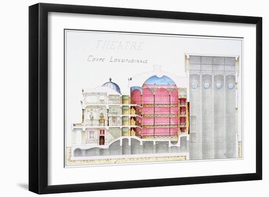 Architectural Drawing of Theatre Building with Cross-Sectional View by H. Monnot-Stapleton Collection-Framed Giclee Print