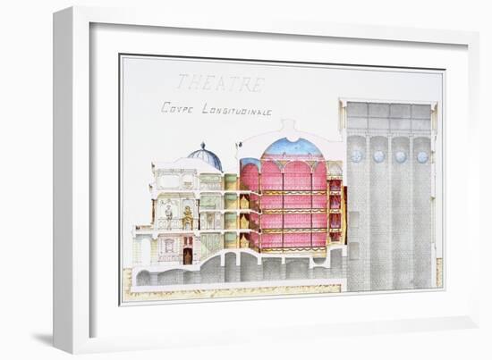 Architectural Drawing of Theatre Building with Cross-Sectional View by H. Monnot-Stapleton Collection-Framed Giclee Print