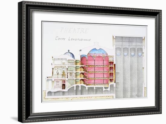 Architectural Drawing of Theatre Building with Cross-Sectional View by H. Monnot-Stapleton Collection-Framed Giclee Print