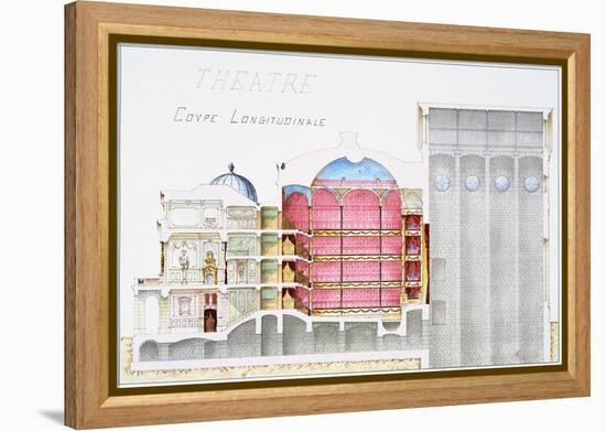 Architectural Drawing of Theatre Building with Cross-Sectional View by H. Monnot-Stapleton Collection-Framed Premier Image Canvas