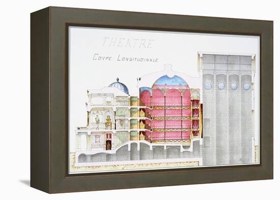 Architectural Drawing of Theatre Building with Cross-Sectional View by H. Monnot-Stapleton Collection-Framed Premier Image Canvas