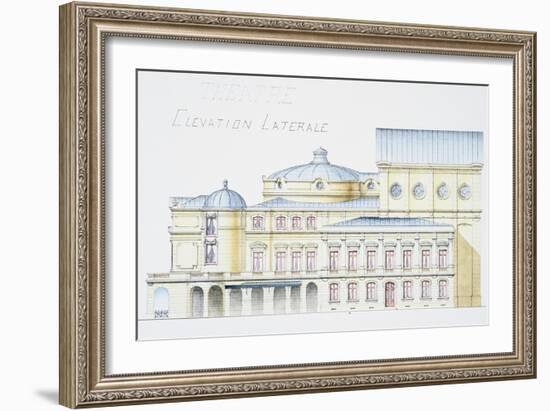 Architectural Drawing Showing Lateral Elevation of Theatre Building by H. Monnet-Stapleton Collection-Framed Giclee Print