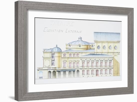 Architectural Drawing Showing Lateral Elevation of Theatre Building by H. Monnet-Stapleton Collection-Framed Giclee Print