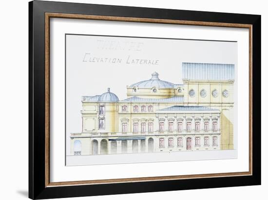 Architectural Drawing Showing Lateral Elevation of Theatre Building by H. Monnet-Stapleton Collection-Framed Giclee Print