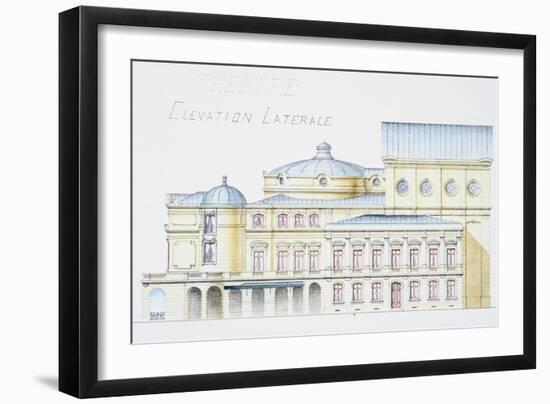 Architectural Drawing Showing Lateral Elevation of Theatre Building by H. Monnet-Stapleton Collection-Framed Giclee Print