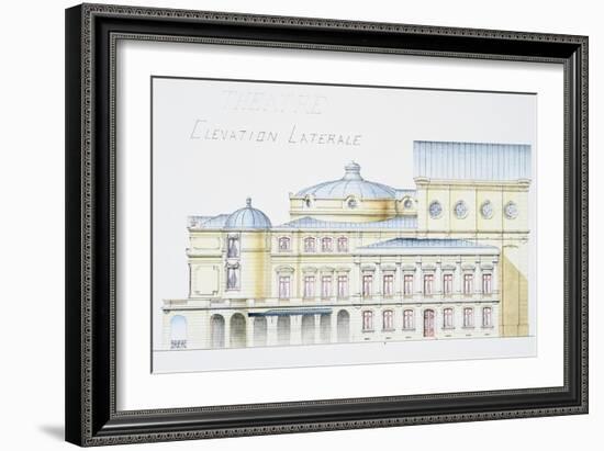 Architectural Drawing Showing Lateral Elevation of Theatre Building by H. Monnet-Stapleton Collection-Framed Giclee Print