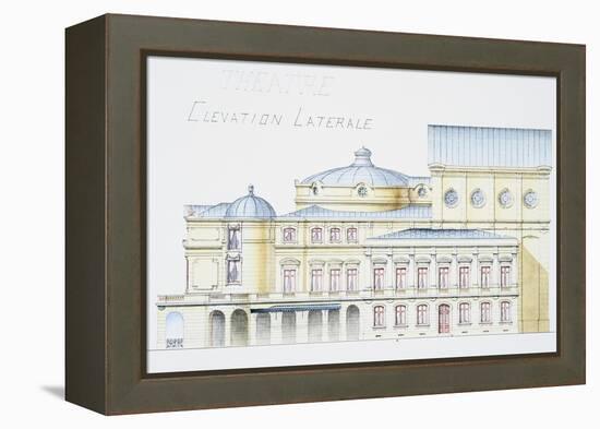 Architectural Drawing Showing Lateral Elevation of Theatre Building by H. Monnet-Stapleton Collection-Framed Premier Image Canvas