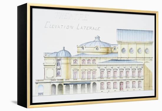 Architectural Drawing Showing Lateral Elevation of Theatre Building by H. Monnet-Stapleton Collection-Framed Premier Image Canvas