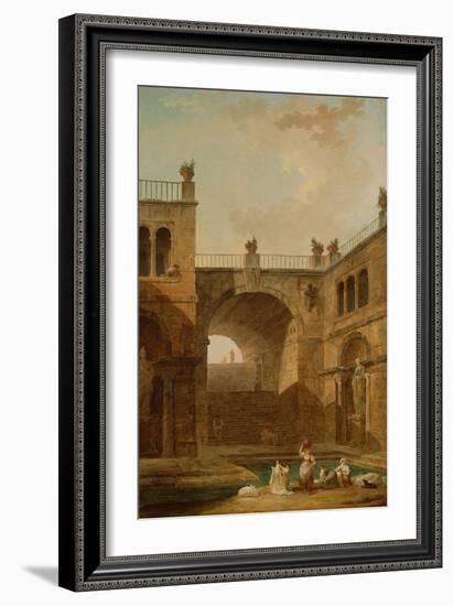 Architectural Scene with Women Washing Clothes at a Pool, 1798-Hubert Robert-Framed Giclee Print