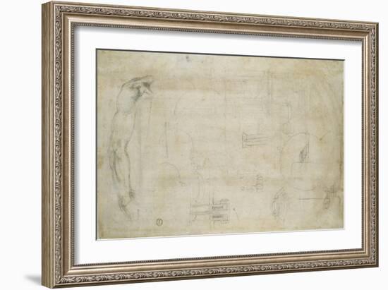 Architectural Studies and a Man's Arm, C.1538-50-Michelangelo Buonarroti-Framed Giclee Print