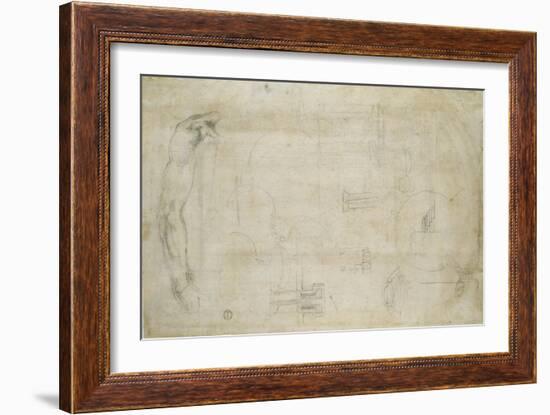 Architectural Studies and a Man's Arm, C.1538-50-Michelangelo Buonarroti-Framed Giclee Print