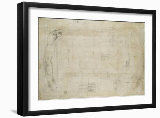 Architectural Studies and a Man's Arm, C.1538-50-Michelangelo Buonarroti-Framed Giclee Print