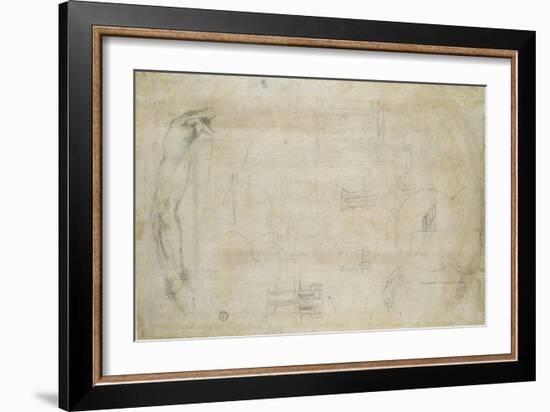 Architectural Studies and a Man's Arm, C.1538-50-Michelangelo Buonarroti-Framed Giclee Print