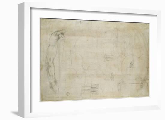 Architectural Studies and a Man's Arm, C.1538-50-Michelangelo Buonarroti-Framed Giclee Print