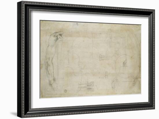 Architectural Studies and a Man's Arm, C.1538-50-Michelangelo Buonarroti-Framed Giclee Print