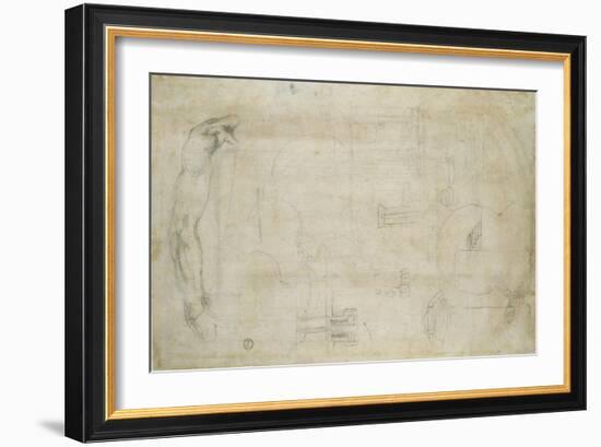 Architectural Studies and a Man's Arm, C.1538-50-Michelangelo Buonarroti-Framed Giclee Print