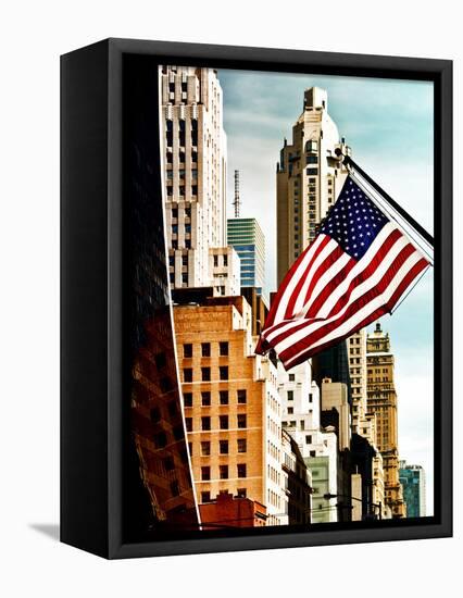 Architecture and Buildings, Skyscrapers View, American Flag, Midtown Manhattan, NYC, US, USA-Philippe Hugonnard-Framed Premier Image Canvas