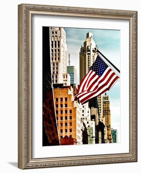 Architecture and Buildings, Skyscrapers View, American Flag, Midtown Manhattan, NYC, US, USA-Philippe Hugonnard-Framed Photographic Print