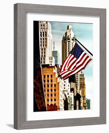 Architecture and Buildings, Skyscrapers View, American Flag, Midtown Manhattan, NYC, US, USA-Philippe Hugonnard-Framed Photographic Print