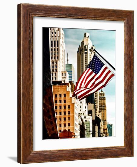 Architecture and Buildings, Skyscrapers View, American Flag, Midtown Manhattan, NYC, US, USA-Philippe Hugonnard-Framed Photographic Print