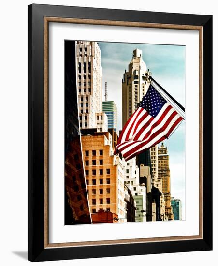 Architecture and Buildings, Skyscrapers View, American Flag, Midtown Manhattan, NYC, US, USA-Philippe Hugonnard-Framed Photographic Print