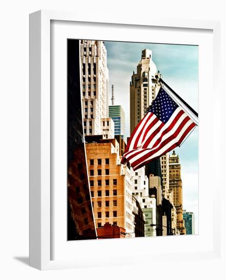 Architecture and Buildings, Skyscrapers View, American Flag, Midtown Manhattan, NYC, US, USA-Philippe Hugonnard-Framed Photographic Print