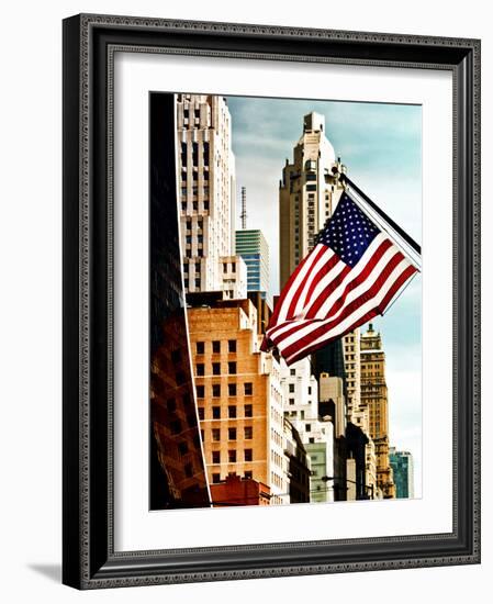 Architecture and Buildings, Skyscrapers View, American Flag, Midtown Manhattan, NYC, US, USA-Philippe Hugonnard-Framed Photographic Print