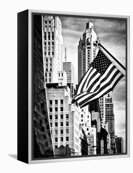 Architecture and Buildings, Skyscrapers View, American Flag, Midtown Manhattan, NYC, USA-Philippe Hugonnard-Framed Premier Image Canvas