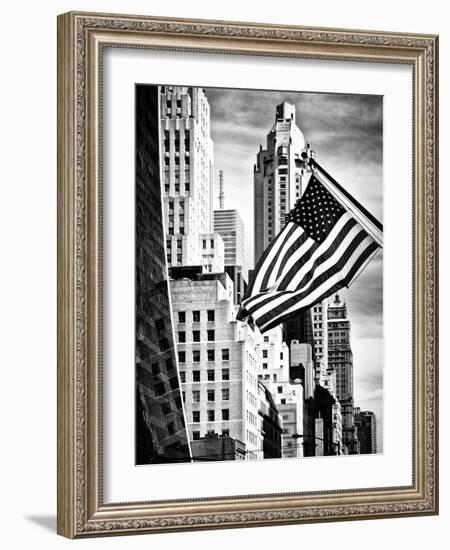 Architecture and Buildings, Skyscrapers View, American Flag, Midtown Manhattan, NYC, USA-Philippe Hugonnard-Framed Photographic Print